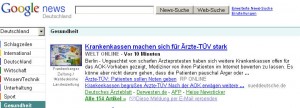 Arztbewertung der AOK - Screenshot aus den Google News Bildquelle: Google Gesundheitsnews